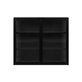 Modern Two-door Wall Cabinet With Glass Door With Three Levels Of Storage For Entrance Living Room, Bathroom, Dining Room, Black Unavailable Platforms