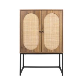 Natural Rattan 2 Doors With Built-in Adjustable Shelves, Easy To Assemble, Separate Cabinet For Living Room And Bedroom