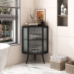Floor Conical Cabinet With Tempered Glass Door And Storage Shelves, Suitable For Bathroom, Living Room, Bedroom Unavailable Platforms- Temu
