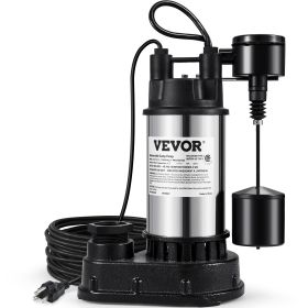 VEVOR 1.5 HP Submersible Cast Iron and Steel Sump Pump, 6000 GPH Submersible Water Pump with Integrated Vertical Float Switch