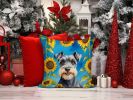 Schnauzer in Sunflowers Throw Pillow Machine Washable, Indoor Outdoor Decorative Pillow for Couch, Bed or Patio, 14Hx14W
