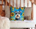 Schnauzer in Sunflowers Throw Pillow Machine Washable, Indoor Outdoor Decorative Pillow for Couch, Bed or Patio, 14Hx14W