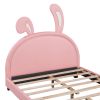Full Size Upholstered Leather Platform Bed with Rabbit Ornament, Pink