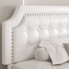 King Bed Frame, PU Fabric Upholstered Platform Bed Frame with Adjustable Headboard, Diamond Tufted Mattress Foundation with Wood Slats, Easy Assembly