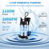 VEVOR 1.5 HP Submersible Cast Iron and Steel Sump Pump, 6000 GPH Submersible Water Pump with Integrated Vertical Float Switch