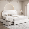 King Bed Frame, PU Fabric Upholstered Platform Bed Frame with Adjustable Headboard, Diamond Tufted Mattress Foundation with Wood Slats, Easy Assembly