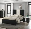 Contemporary Queen Panel LED Light Headboard Bed 1pc Black White Finish Wooden Bedroom Furniture