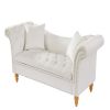 Velvet Sofa Stool with 2 Pillows in Beige
