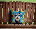 Schnauzer in Sunflowers Throw Pillow Machine Washable, Indoor Outdoor Decorative Pillow for Couch, Bed or Patio, 14Hx14W
