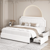 King Bed Frame, PU Fabric Upholstered Platform Bed Frame with Adjustable Headboard, Diamond Tufted Mattress Foundation with Wood Slats, Easy Assembly