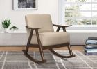 Modern Home Furniture 1pc Rocking Chair Light Brown Fabric Upholstered Dark Walnut Finish Wood Cushion Seat and Back