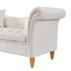 Velvet Sofa Stool with 2 Pillows in Beige