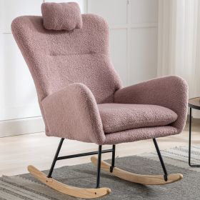 35.5 Inch Rocking Chair With Pocket, Soft Teddy Fabric Rocking Chair For Nursery (Color: Pink and teddy)