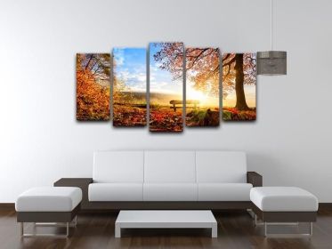 landscape with the sun warmly illumining 5 Split Panel Canvas (Type: Standard Framed Canvas Print (Split-Panel), size: 84" x 40" / 214cm x 100cm (Approx))