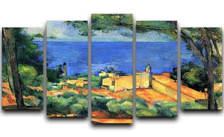 l'Estaque with Red Roofs by Cezanne 5 Split Panel Canvas (Type: Standard Framed Canvas Print (Split-Panel), size: 44" x 24" / 115cm x 65cm (Approx))