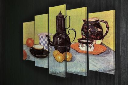 Still Life Blue Enamel Coffeepot Earthenware and Fruit by Van Gogh 5 Split Panel Canvas (Type: Standard Framed Canvas Print (Split-Panel), size: 64" x 32" / 162cm x 85cm (Approx))