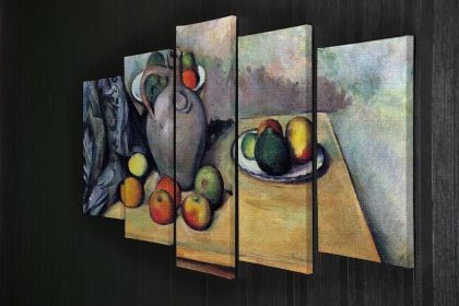Still life pitcher and fruit on a table by Cezanne 5 Split Panel Canvas (Type: Standard Framed Canvas Print (Split-Panel), size: 64" x 32" / 162cm x 85cm (Approx))