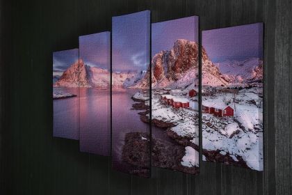 The Snowy Lofoten 5 Split Panel Canvas (Type: Standard Framed Canvas Print (Split-Panel), size: 64" x 32" / 162cm x 85cm (Approx))