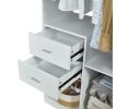 Wooden Closet System with 4 Drawers Storage Cabinet 2 Hanging Rails and Shelves Clothes Built-in Garment Rack Walk-in Closet Organizer for Bedroom Whi